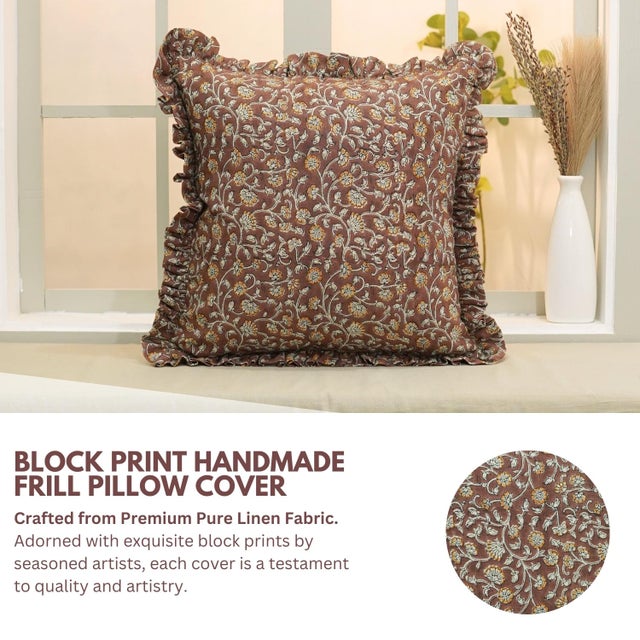 Elevate your home with the refined charm of this block print handmade cushion cover, crafted from luxurious pure linen....