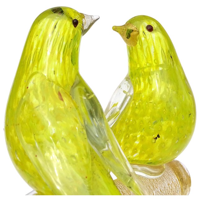Barovier & Toso Murano Barovier Toso Vintage Canary Yellow Gold Flecks Italian Art Glass Love Birds Figurine Sculpture For Sale - Image 4 of 7