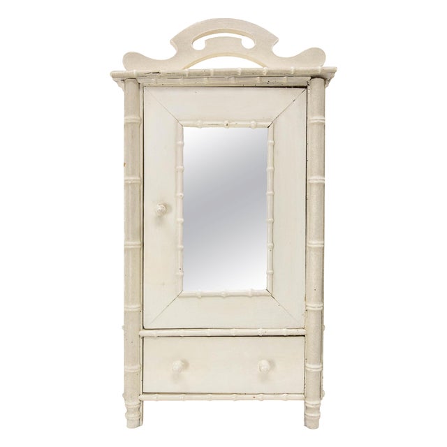 Small French Bamboo Wardrobe with Mirror, 1900 For Sale
