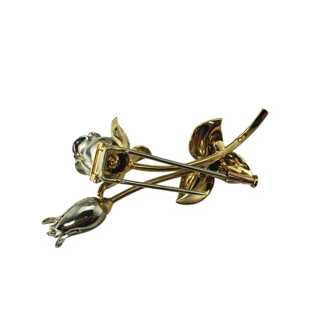 Mid 20th Century Fred Paris 18k Yellow and White Gold Diamond Rose Brooch/Pin For Sale - Image 4 of 6