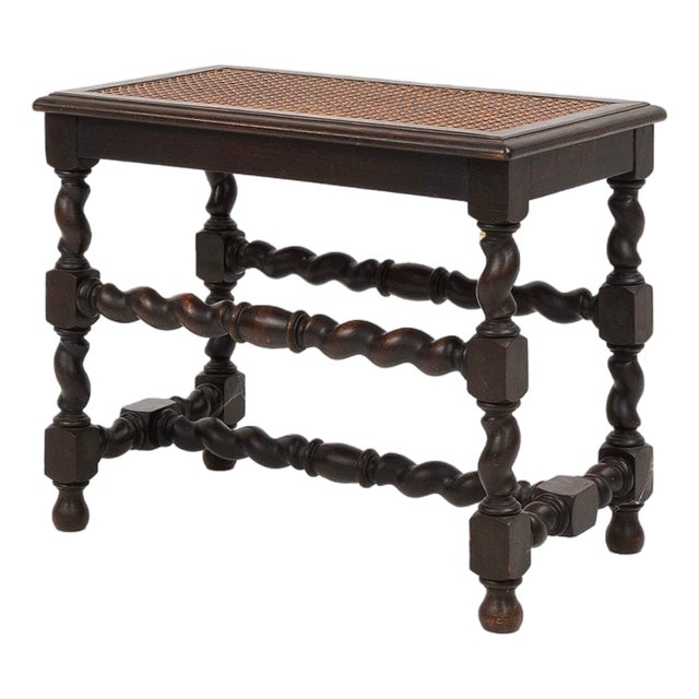 French Wooden Stool with Rattan Top, 1880s For Sale