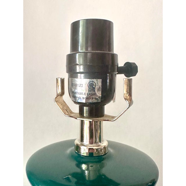 1980s Emerald-Green Ribbed Ceramic Lamps, Pair For Sale - Image 5 of 11