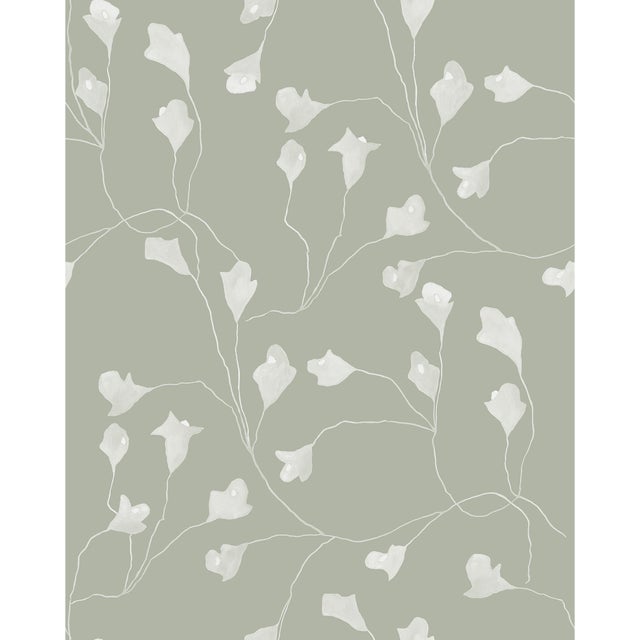 Contemporary Sample - Wild Iris Wallpaper by Susan Hable in Green-Gray For Sale - Image 3 of 3