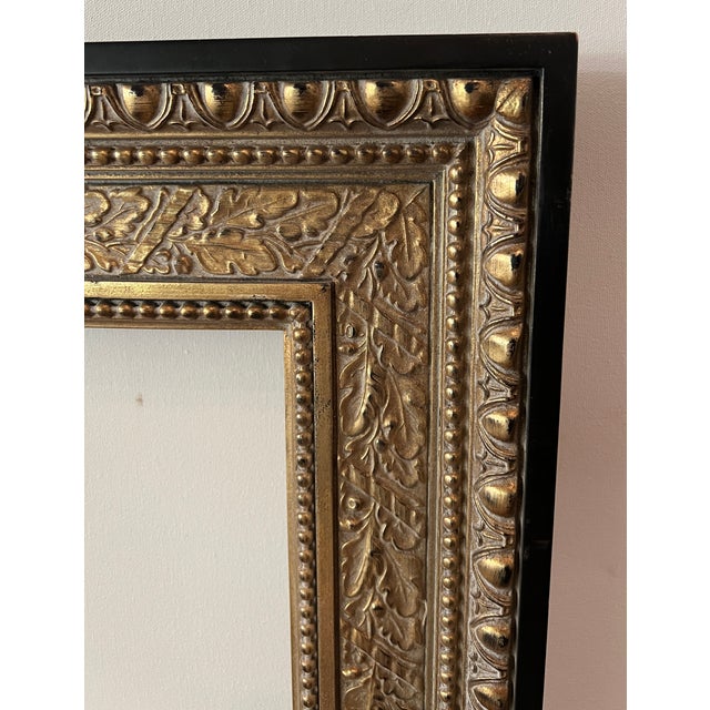 Arts & Crafts Gold & Black Wood Frame, Carved Oak Leaves For Sale - Image 12 of 17