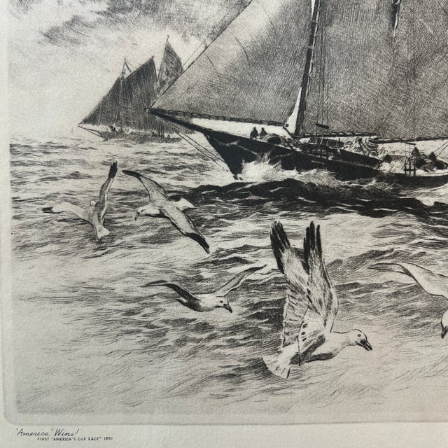 Etching by Rh Palenske “America Wins!” First “America’s Cup Race” 1851 For Sale In San Diego - Image 6 of 12