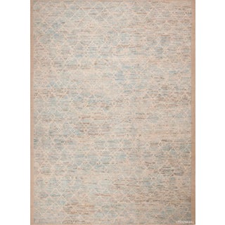 Decorative Washed Out Light Blue And Creamy White Geometric Modern Rug For Sale