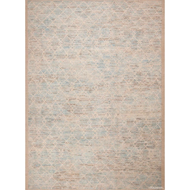 Decorative Washed Out Light Blue And Creamy White Geometric Modern Rug For Sale