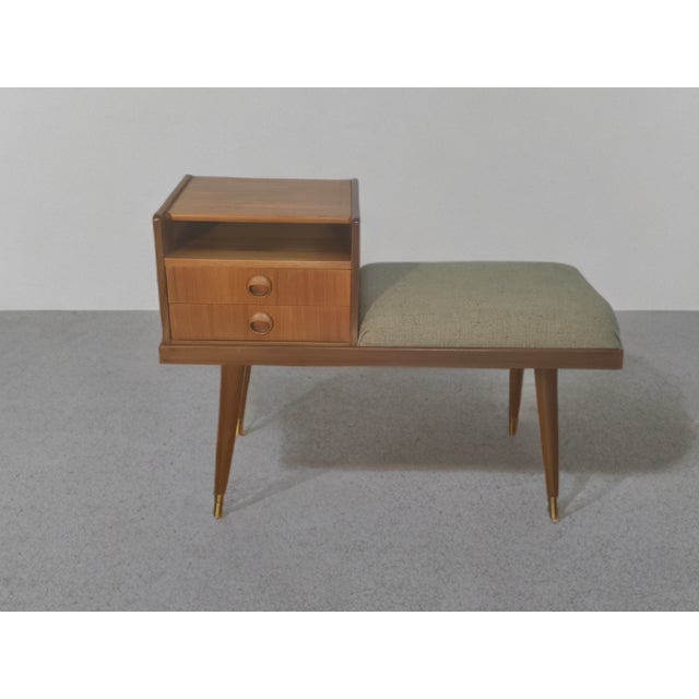 Brown Mid-Century Scandinavian Teak and Green Fabric Entryway Bench, 1960s For Sale - Image 8 of 13