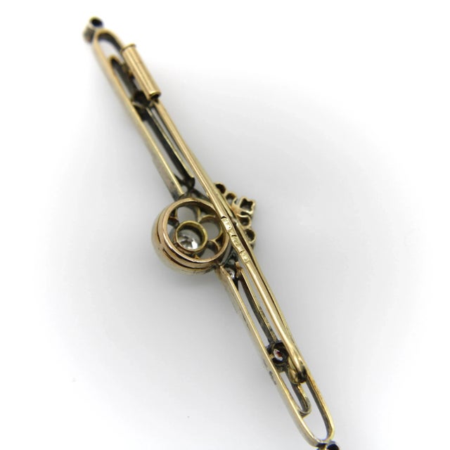 Metal Early 20th Century Pre-Revolutionary 14k Gold Diamond Bar Pin For Sale - Image 7 of 8