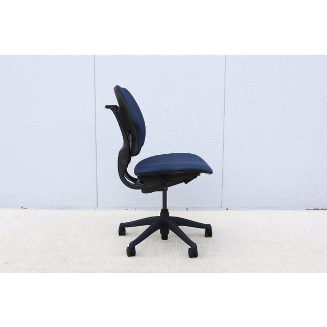Humanscale Freedom Ergonomic Armless Task Desk Chair in Blue Color Slightly Used For Sale - Image 10 of 18
