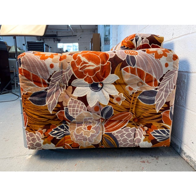 Mid-Century Modern Floral Upholstered Loveseat With Chrome Frame For Sale - Image 4 of 13