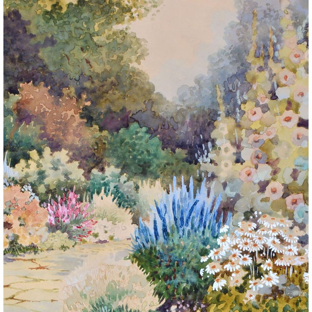 1960s Mid Century Landscape -- In the Garden by Stanley Burchett For Sale - Image 5 of 7
