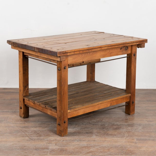 Early 20th-Century Rustic Pine Work Table or Kitchen Island For Sale - Image 13 of 13