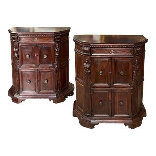 19th Century Italian Renaissance Style Carved Dark Walnut Night Stand - a Pair For Sale