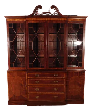 Baker Historic Charleston Flame Mahogany Chippendale Breakfront China Cabinet