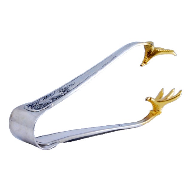 Silver Ice Tongs in the Shape of Golden Claws For Sale