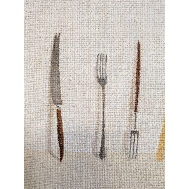 Cream 2026 Contemporary 'Knives and Forks No.3' Minimalist Still Life Oil Painting by British Artist Brendan Lancaster, Unframed For Sale - Image 8 of 10