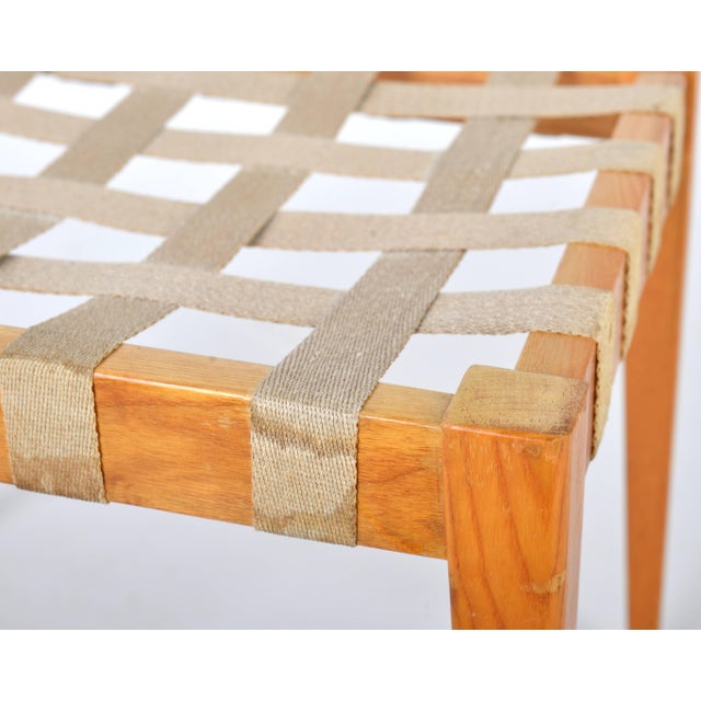 Mid-Century Beech Stool with Cotton Webbing attributed to Uluv, 1970s For Sale - Image 4 of 9