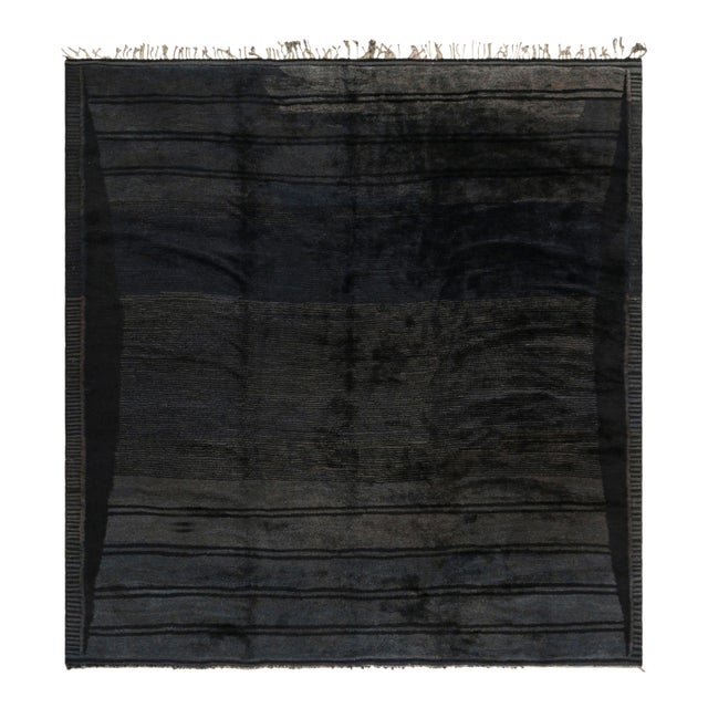 Rug & Kilim’s Moroccan Rug in Grisaille Blue, Gray and Black Stripes For Sale