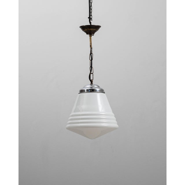 1920s French Art Deco Glass Pendant With Chrome Fitting For Sale - Image 16 of 18