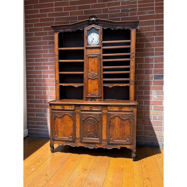 Wood Antique 18th C French Country Walnut Vaisellier Clock Buffet Hutch For Sale - Image 7 of 11