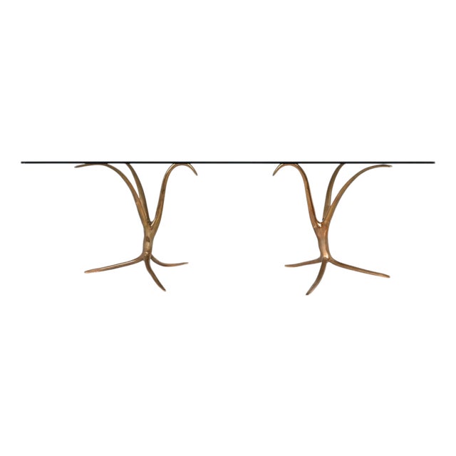 Sculptural Dining Table in Bronze and Glass, Belgium, 1970 For Sale
