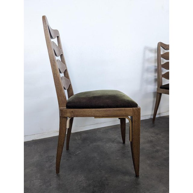 1940s Oak Chairs with Diamond-Patterned Backs and Green Velvet Upholstery, 1940s, Set of 6 For Sale - Image 5 of 8