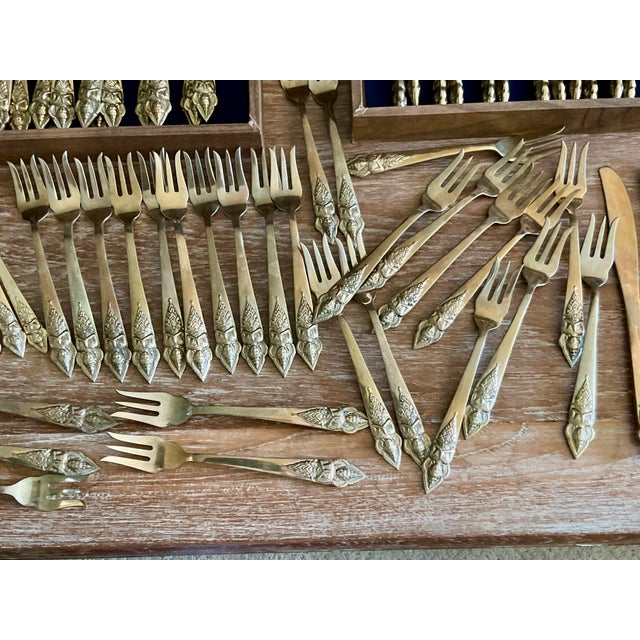Gold Color Flatware (33+ Place Settings) in the 1960s Buddha Design From Siam Bronze Factory For Sale - Image 12 of 16