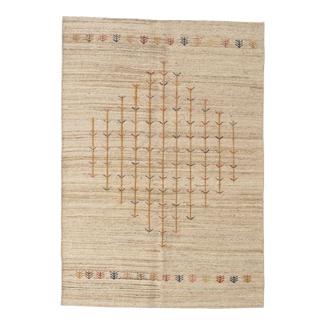 Late 20th Century Hand-Knotted Persian Sumak-Style Gabbeh Weave Rug 4'7" X 6'6" For Sale