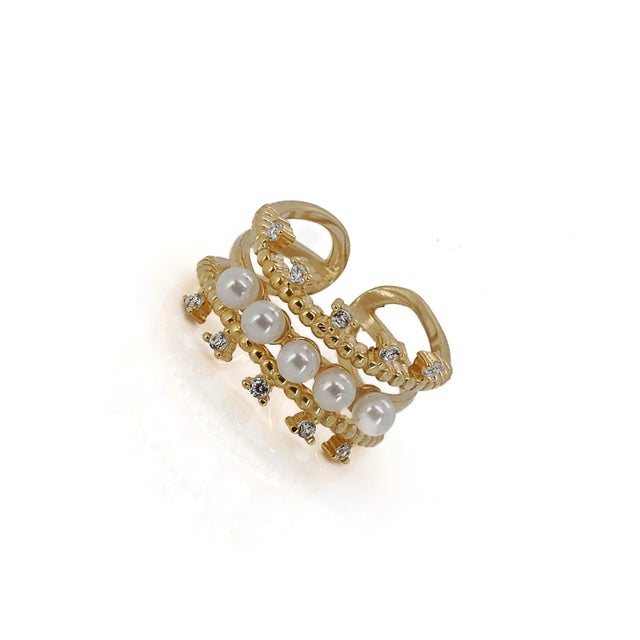 Cleopatra Pearl & Diamond Gold Adjustable Ring, Size 5 For Sale In Miami - Image 6 of 11