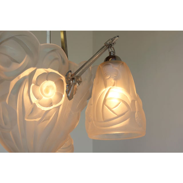 Silver Vintage Art Deco Geometric Pendant Light by David Guéron Degue & A. Petitot, 1930 For Sale - Image 8 of 18
