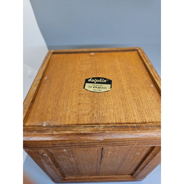 1980s Vintage Dolphin Teakwood Canister For Sale - Image 5 of 5
