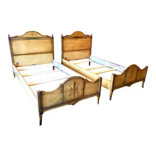 1930s Sligh Furniture Walnut Hand Carved Twin Beds - a Pair For Sale