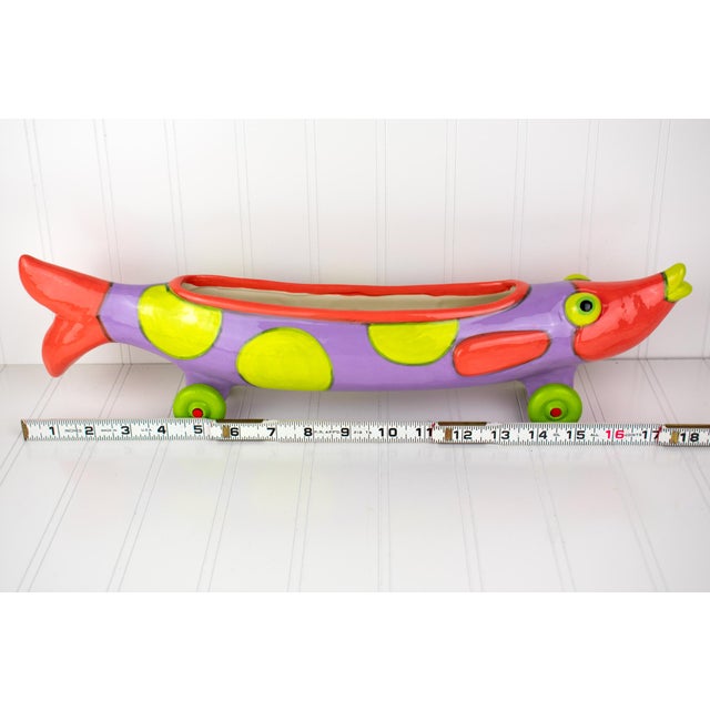 Listed Artist Alison Palmer Studio Art Pottery: Whimsical Fish on Wheels For Sale - Image 14 of 18