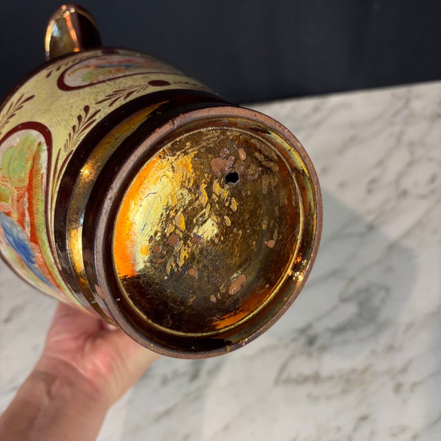 19th Century English Copper Lustreware Pottery Pitcher Jug With Classical Handpainted Figural Decoration For Sale In Portland, ME - Image 6 of 8