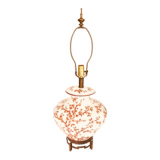 Vintage 1960s Oriental Style Hand Painted Bronze Base Table Lamp For Sale