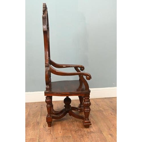 Wood Jacobean Revival Hall Throne Armchairs in Carved Oak, 1890s, Set of 2 For Sale - Image 7 of 9