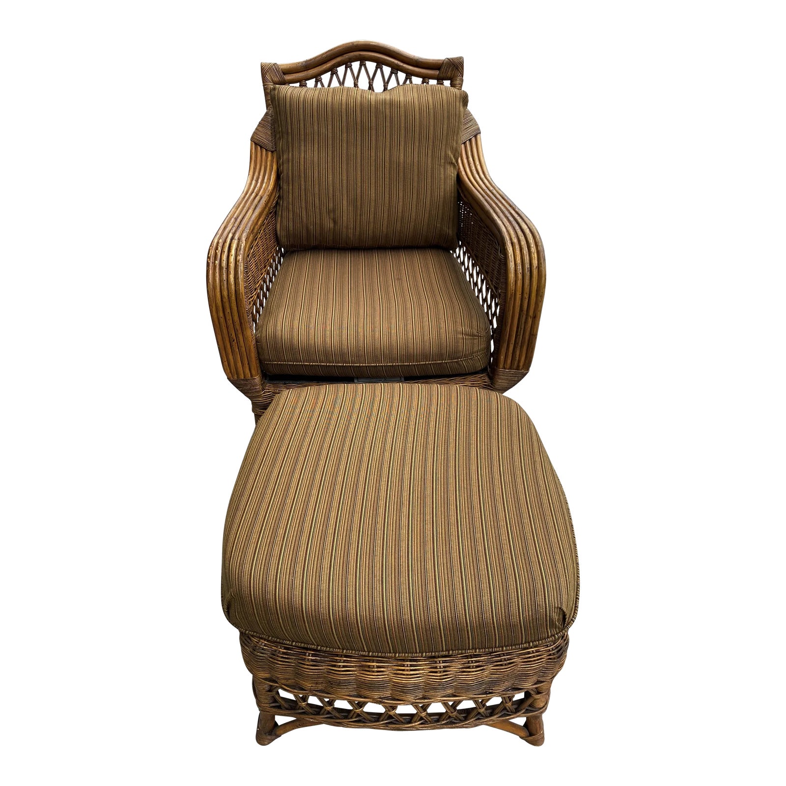 Henry Link Natural Rattan/Wicker/Bamboo Armchair & Ottoman | Chairish