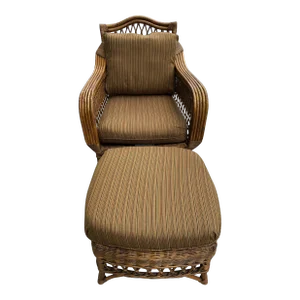 Henry Link Natural Rattan/Wicker/Bamboo Armchair & Ottoman