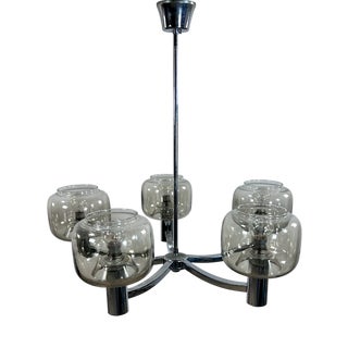 Vintage Chrome Metal Chandelier attributed to Gaetano Scolari, 1970s For Sale