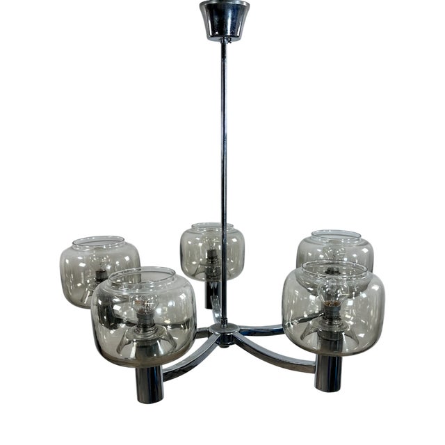 Vintage Chrome Metal Chandelier attributed to Gaetano Scolari, 1970s For Sale