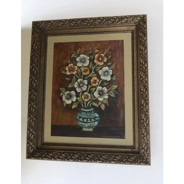 Traditional Mid 20th Century Floral Still Life Impasto Painting, Framed For Sale - Image 3 of 10