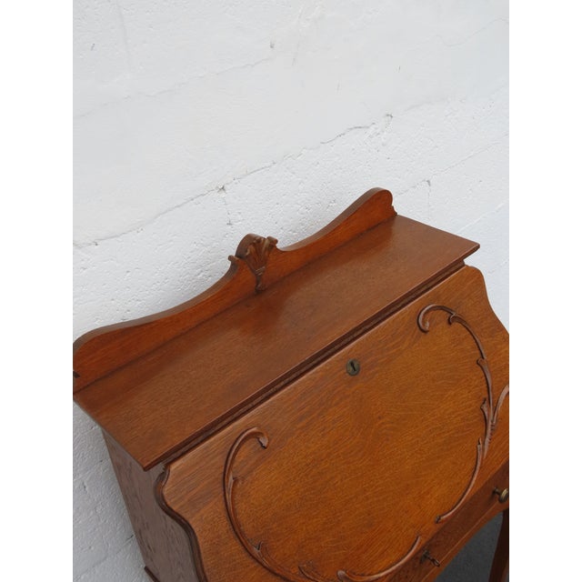 Early 1900s Solid Oak Small Secretary Desk 6669 For Sale - Image 4 of 18