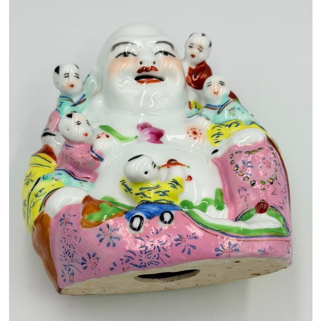 Ceramic 1920s Chinese Buddha Famille Rose Porcelain Hotei Laughing Buddha W/ 5 Children For Sale - Image 7 of 8
