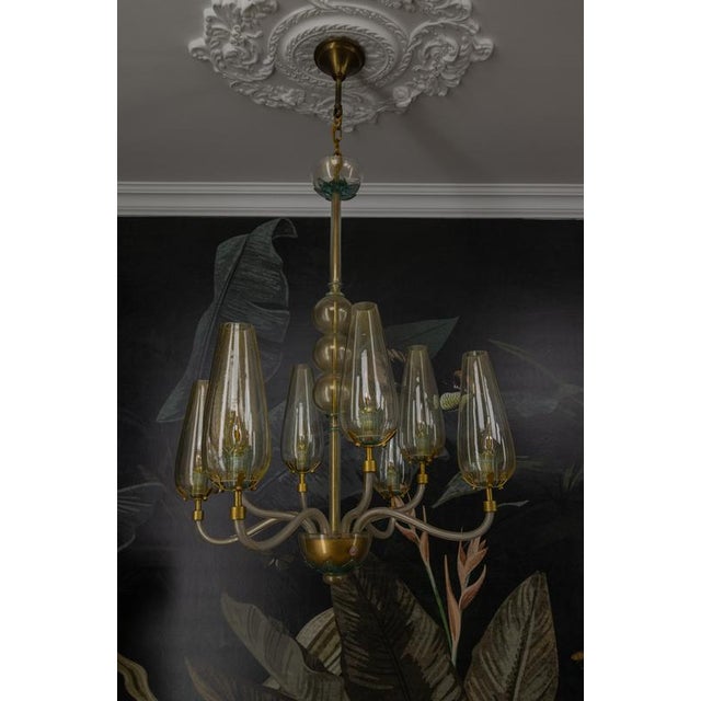 1970s Italian Murano Glass Eight-Light Chandelier with Golden Accents, 1970s For Sale - Image 5 of 18