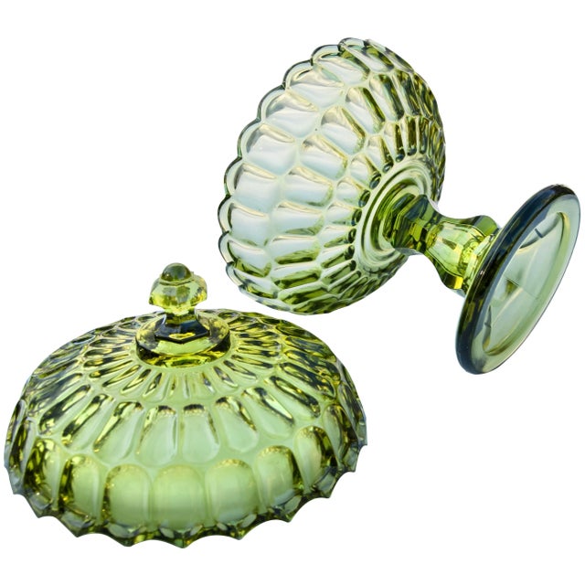 Antique Textured Green Crystal Lidded Bowl For Sale - Image 4 of 5