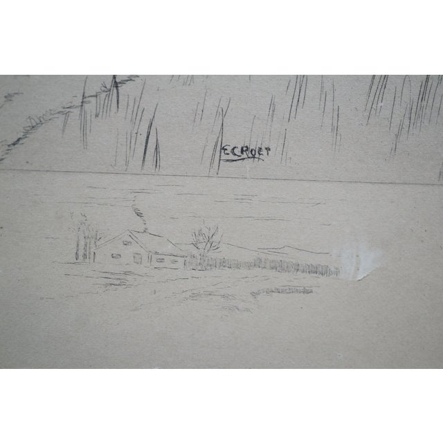 Antique Ernest C Rost Road to Village Church Winter Snow Landscape Etching 23" For Sale - Image 6 of 10