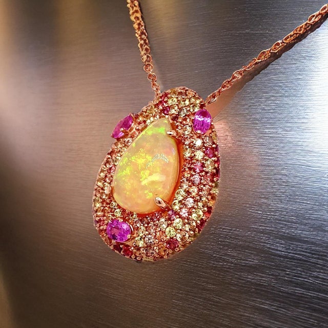 Gold Natural Ethiopian Opal Sapphire Necklace 14k Gold 11.5 TCW GIA Certified For Sale - Image 8 of 18