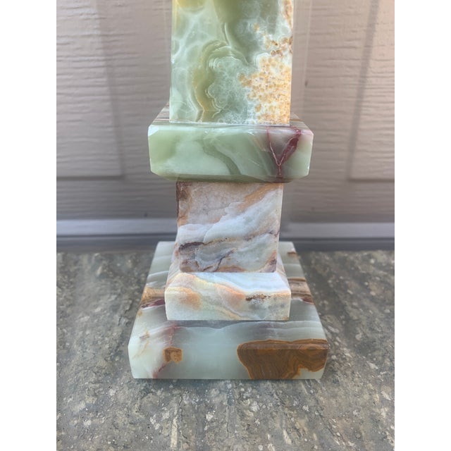 Vintage Neoclassical Solid Marble Onyx Green and Brown Obelisk For Sale - Image 11 of 11