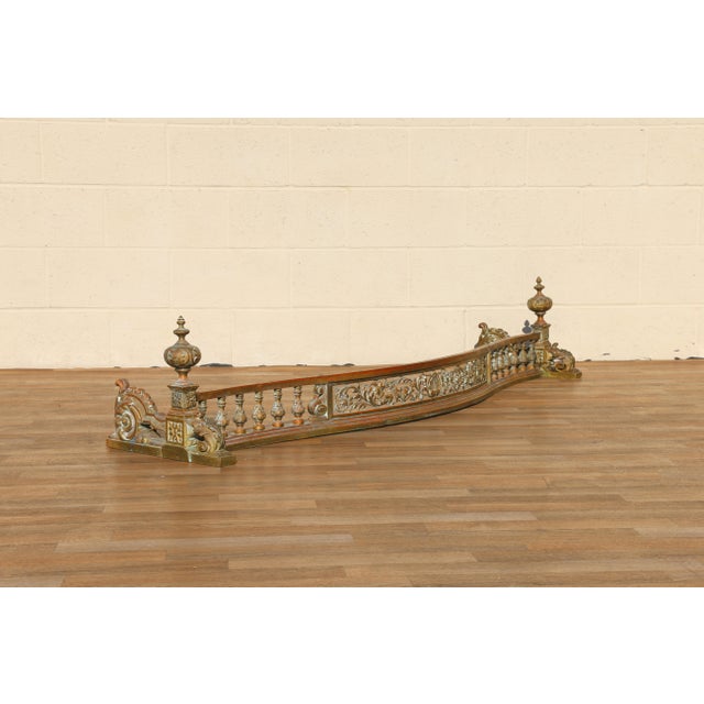 19th Century Antique 19th Century French Bronze Fireplace Fender | Ornate Victorian Hearth Guard With Scrollwork & Balustrade For Sale - Image 5 of 18